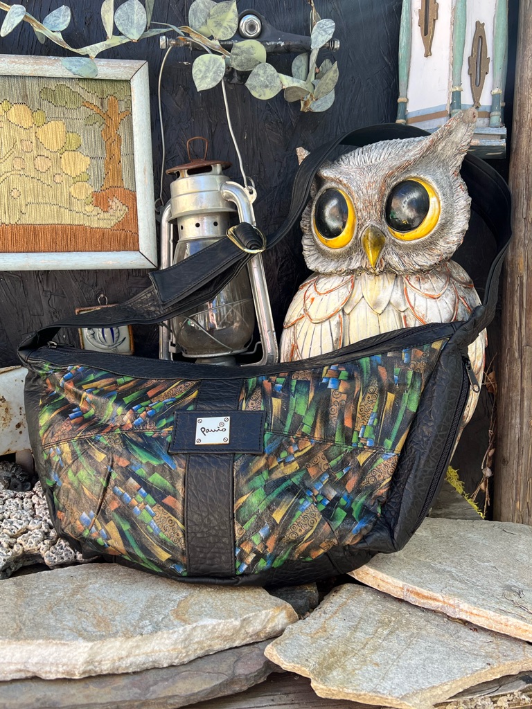 Vintage 80’s Paris Colorful Mosaic Crossbody Bag With Leather Trim.